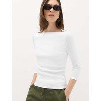 M&S Pure Cotton Slash Neck Top Soft White