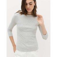 M&S Pure Cotton Slash Neck Top Grey Marl