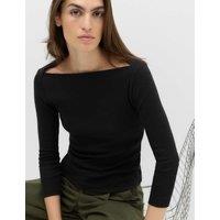 M&S Pure Cotton Slash Neck Top Black
