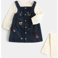 M&S 2 Pack Cotton Rich Embroidered Pinafore Set (0-3 Yrs) Navy