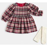 M&S 2 Pack Pure Cotton Checked Dress with Tights Red Mix