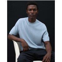 Autograph Textured Knitted T-Shirt Smokey Blue