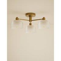 M&S Glass Reeded 3 Light Flush Ceiling Light Antique Brass