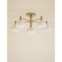 M&S Metal and Glass 5 Light Flush Ceiling Light Antique Brass