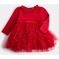 M&S Cotton Rich Star Detail Dress Red