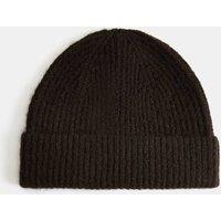 Autograph Textured Ribbed Beanie Hat with Wool Dark Chocolate