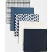 M&S 5pk Pure Cotton Antibacterial Handkerchiefs Blue Mix