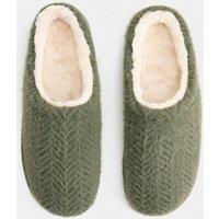 M&S Fleece Lined Herringbone Mule Slippers Green