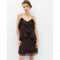 M&S Chiffon V-Neck Ruffle Mini Cami Dress Chocolate
