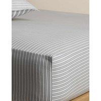 M&S Brushed Cotton Striped Deep Fitted Sheet Dove