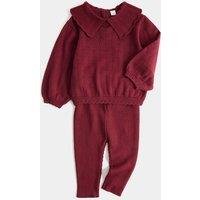 M&S Pure Cotton Pointelle Knit Outfit (0-3 Yrs) Claret