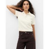 M&S Collared Slim Fit Cropped Knitted Top Ivory