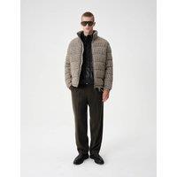 M&S Wool Blend Check Puffer Jacket With Detachable Hood Brown Mix
