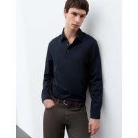Autograph Pure Supima Cotton Long Sleeve Polo Shirt Dark Navy