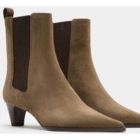 M&S Suede Chelsea Block Heel Pointed Boots Khaki