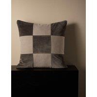 M&S X Kelly Hoppen Pure Cotton Checkerboard Cushion Grey Mix
