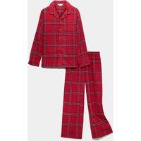 M&S Pure Cotton Check Revere Pyjamas (1-16 Yrs) Red Mix