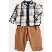 M&S Cotton Check Shirt and Chino Outfit (0-5 Yrs) Navy Mix