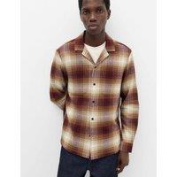 M&S Pure Cotton Checked Revere Collar Flannel Shirt Red Mix