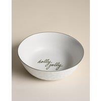M&S Ceramic Christmas Slogan Round Serving Bowl Natural Mix