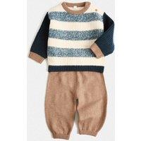 M&S Knitted Striped Jumper and Jogger Outfit (0-3 Yrs) Navy Mix