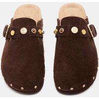 M&S Suede Studded Flat Clogs Dark Brown