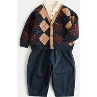 M&S Cotton Argyle Cardigan Shirt and Trouser Outfit (0-5 Yrs) Navy Mix