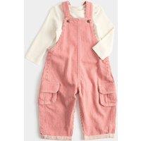 M&S 2 Piece Striped Dungaree Outfit Red