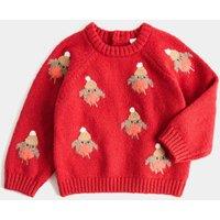 M&S Cotton Rich Christmas Robin Jumper (0-5 Yrs) Red