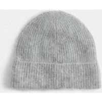 M&S Pure Cashmere Striped Beanie Light Grey