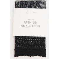 M&S Fishnet Floral Lace Ankle Highs Black