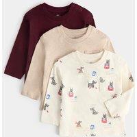 M&S 3 Pack Pure Cotton Scotty Dog Print Tops (0-5 Yrs) Cream Mix
