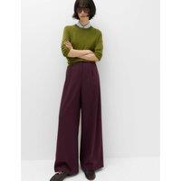 M&S Double Pleated Side Tab Wide Leg Trousers Dark Aubergine