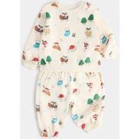 M&S 2pc Cotton Rich Christmas Outfit (0-3 Yrs) Cream
