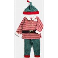 M&S Cotton Rich Christmas Elf Outfit (0-3 Yrs) Green Mix