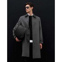 Autograph Wool Blend Contrast Collar Car Coat Granite