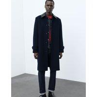 Autograph Wool Blend Contrast Collar Car Coat Dark Navy