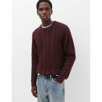 M&S Cable Knit Crew Neck Jumper Bordeaux