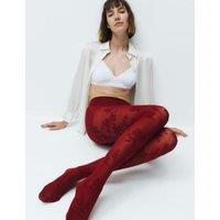 M&S Floral Mesh Tights Dark Red