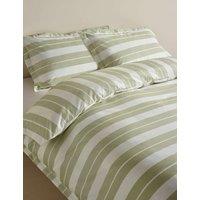 M&S Egyptian Cotton Wide Stripe Printed Bedding Set Fern