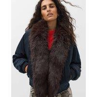 M&S Faux Fur Scarf Flight Bomber Jacket Midnight Navy