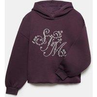 M&S Oversized Bubble Hem Graphic Hoodie Blackberry