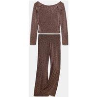 M&S 2 Piece Metallic Bardot Top & Kickflares Outfit (6-16 Yrs) Bronze