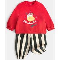 M&S 2pc Cotton Rich Top & Bottom Outfit (0-3 Yrs) Red Mix