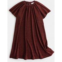 M&S Short Sleeve Sparkly Round Neck Dress (2-8 Yrs) Rouge