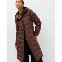 M&S Feather & Down Hooded Padded Longline Coat Dark Chocolate