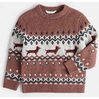 M&S Christmas Fair Isle Dog Knitted Jumper (2-8 Yrs) Brown Mix