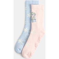 M&S 2 Pack Cotton Rich Disney Frozen Slipper Socks Blue Mix