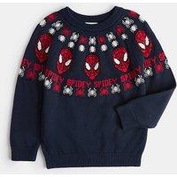 M&S Pure Cotton Festive Spider-Man Jumper Navy Mix