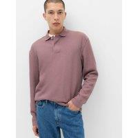 M&S Cotton Blend Ribbed Long Sleeve Polo Shirt Rosewood
